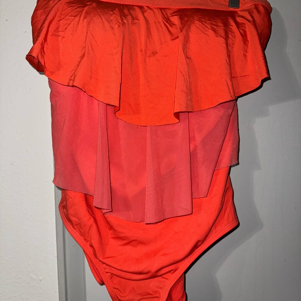 Elegant Orange Ruffled Women's One Piece Swimsuit